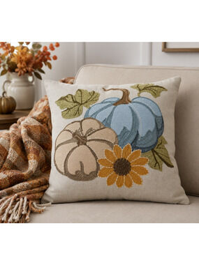 Harvest Pumpkin Sunflower Throw Pillow 18x18 Cottagecore Fall Autumn Farmhouse
